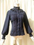 Vintage Women's Chiffon Blouse Sweet Long Lantern Sleeve High Collar Shirt with Lace Detailing