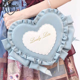 Sweet Heart Shaped Cross Body Bag Mori Girl Ruffled PU Lolita Bag by Lovely Lota