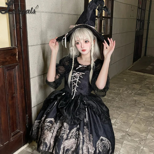 Gothic Retro Lolita JSK Dress Printed Halloween Witch Costume - Eternal Night