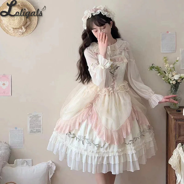 Sweet Lolita Dress Exquisite Embroidered JSK Dresses w. Waist Curtain ~ Lily of the Valley in Summer sweet lolita dress sweet lolita gown sweet lolita dress