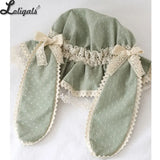 Sweet Lolita Summer Beanies Lovely Rabbit Ear Dotted Beach Wide Lace Brim Sun Hat w. Bow