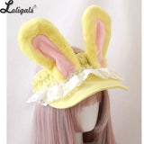 Sweet Women's Sun Hat Cute Rabbit Ear Lolita Baseball Cap Warm Winter Plush Beach Hats