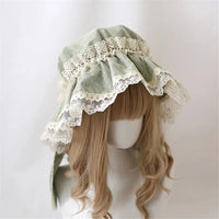 Sweet Lolita Summer Beanies Lovely Rabbit Ear Dotted Beach Wide Lace Brim Sun Hat w. Bow