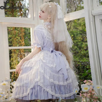 Vintage Lolita Dress Elegant Short Sleeve Illusion Neck Sweet Princess Party Dresses by Yomi ~ Irises in Bloom