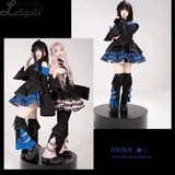 Pre-order Cool Y2K Plaid Mini Dress Sweet Cold Shoulder Luminous Costume by Ocelot ~ Hidden Moonlight