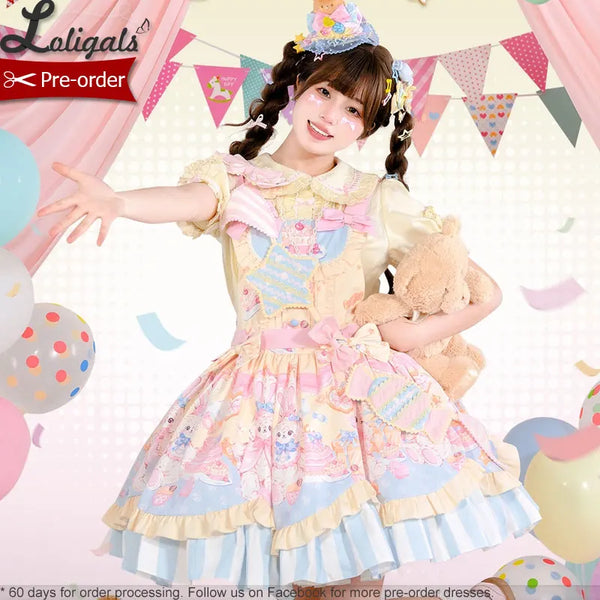 Pre-order Cute Lolita JSK Dress Sweet Printed Party Dress by Mewroco ~ Party Rabbit