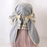 Sweet Lolita Summer Beanies Lovely Rabbit Ear Dotted Beach Wide Lace Brim Sun Hat w. Bow