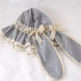 Sweet Lolita Summer Beanies Lovely Rabbit Ear Dotted Beach Wide Lace Brim Sun Hat w. Bow