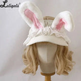 Sweet Women's Sun Hat Cute Rabbit Ear Lolita Baseball Cap Warm Winter Plush Beach Hats