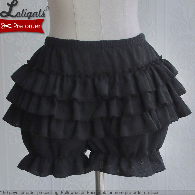 Black Ruffled Lace Bloomer Lolita Shorts Gothic Lolita Fashion