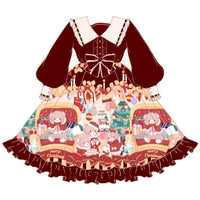 Christmas Bear ~ Sweet High Waist Long Sleeve Lolita Dress