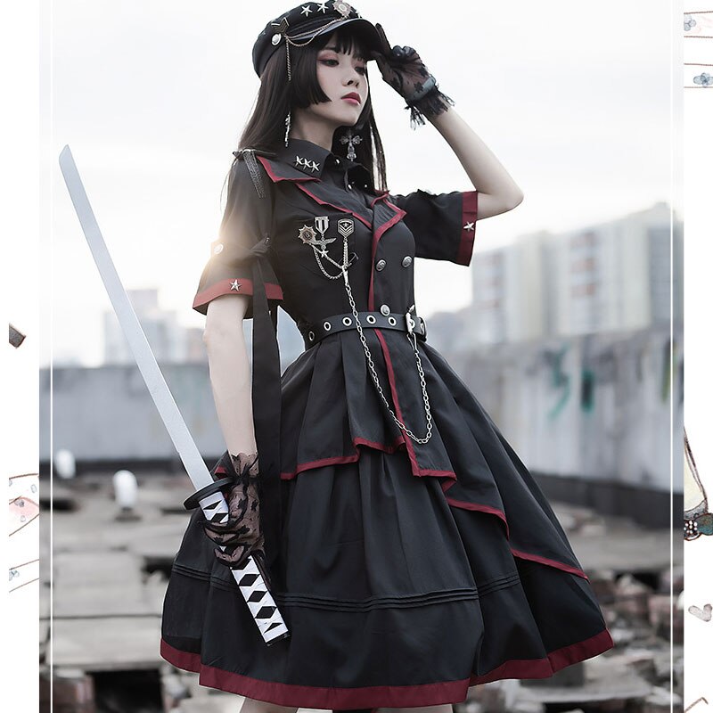 Militaray Style Uniform Cool Punk Short Sleeve Lolita Dress by YLF