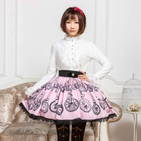 Sweet Mori Girl Pink Pocket Watch Printed Short Skirt for Summer