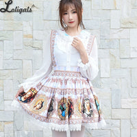 Harajuku Baroque Printed Short Skirt Mori Girl A line Suspender Skirt