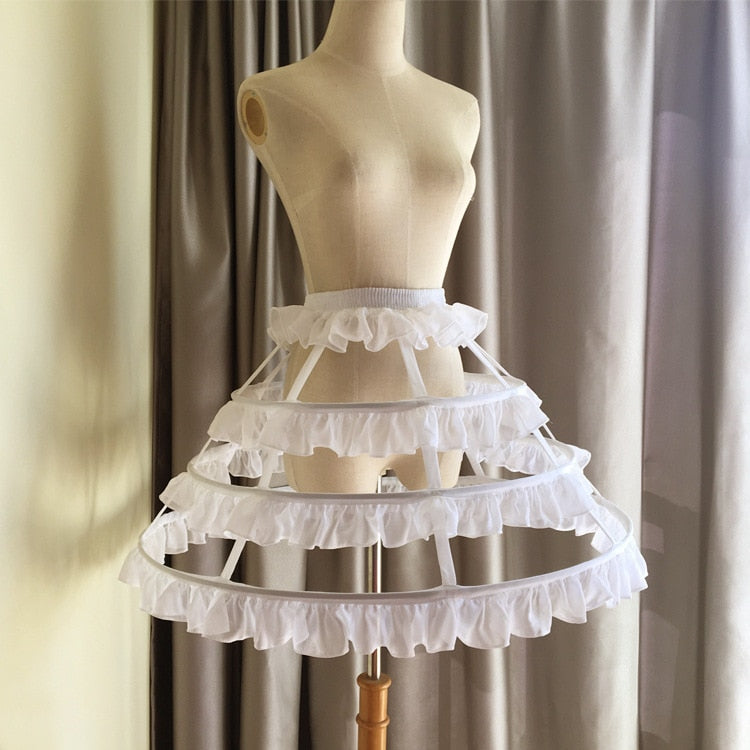 Short 3 Hoop Lolita Petticoat White/Black Crinoline Gothic Petticoat  Underskirt for Woman