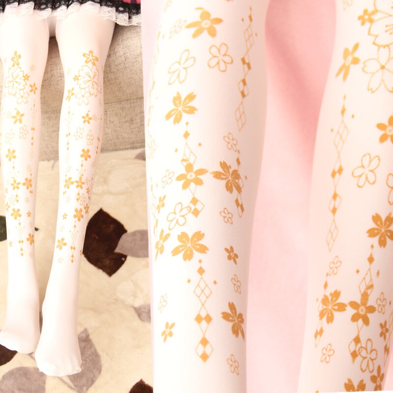 White Cherry Blossom Tights