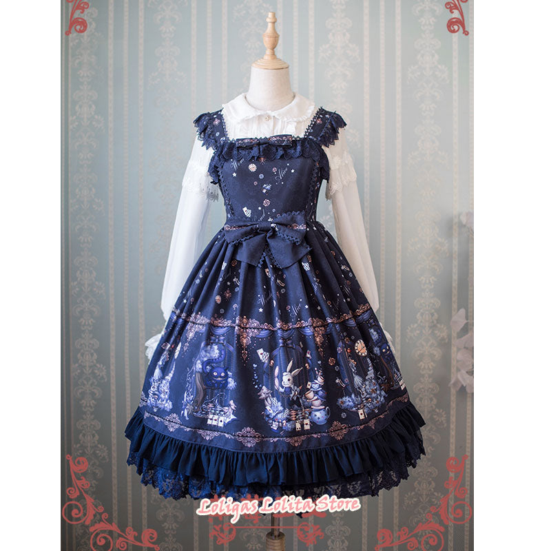 Sweet Lolita JSK Dress Alice Wonderland Series Printed Empire Waist  Sleeveless Dress by Strawberry Witch