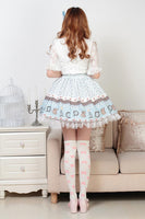 Japanese Cute Pleated Short Lolita Skirt Sweet Princess Tea Party Printed Pleated Skirt with Lace Trimming