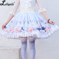 Sweet Flower Printed Short Skirt Mori Girl A line Elastic Waist Skater Skirt