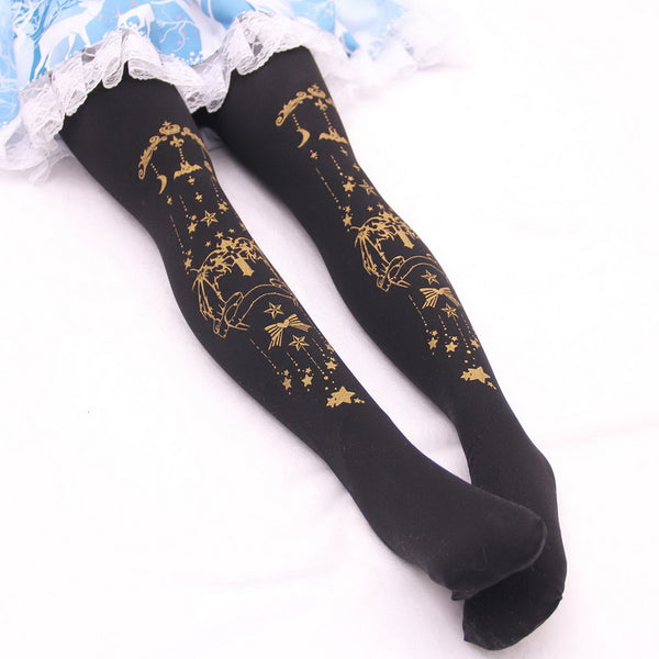 Printed and Studded Insect Tights Gold or Silver
