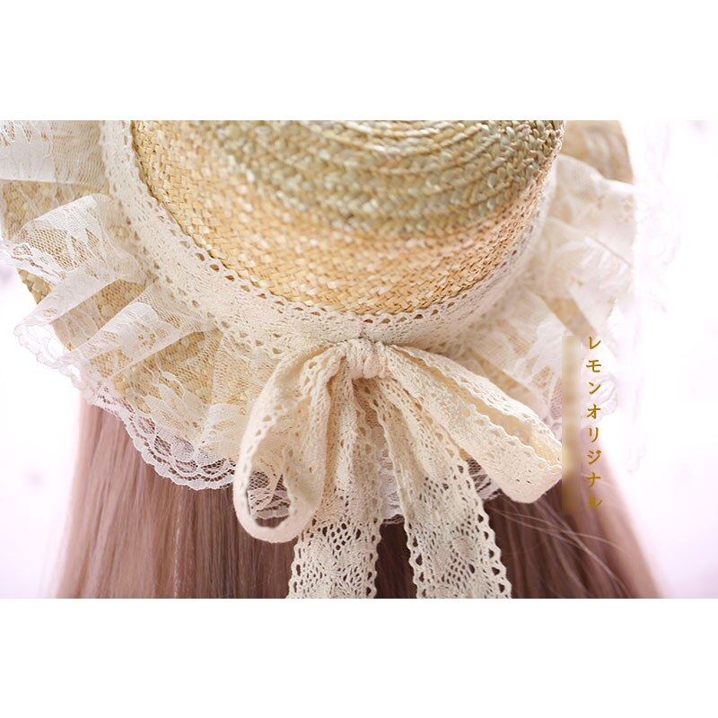 Sweet Loita Straw Sunhat Lace Ruffled Sun Hat Summer Caps with Bowknot