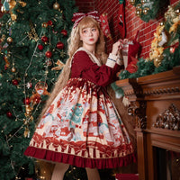 Christmas Bear ~ Sweet High Waist Long Sleeve Lolita Dress