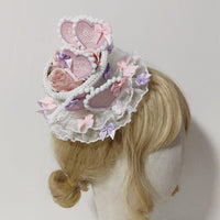 Sweet Mini Top Hat Heart Fascinator Rococo Hair Clip