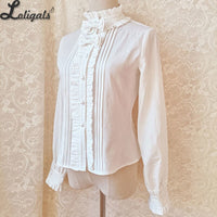 White Long Sleeve Cotton Shirt Stand Collar Lolita Blouse