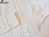 White Long Sleeve Cotton Shirt Stand Collar Lolita Blouse